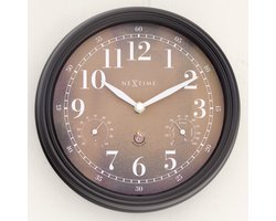 Buitenklok Nextime dia 23,5 cm Jasmine met thermo- en hygrometer cijfers, zwarte rand kopere wijzerplaat plastic