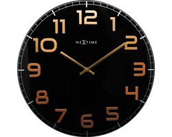 Wandklok NeXtime dia. 50 cm , glas, zwart, koper, 'Classy Large'