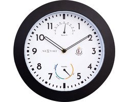 Buitenklok Nextime dia 25,5cm Daisy met thermo- en hygrometer cijfers, zwarte rand witte wijzerplaat plastic