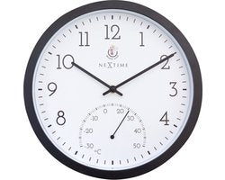 Buitenklok Nextime dia 30.5cm Marigold met temperatuur cijfers, zwarte rand witte wijzerplaat plastic
