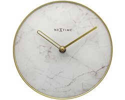 NeXtime - Tafelklok - Ø 20 cm - Glas / Metaal - Wit - 'Marble'