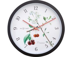 Buitenklok Nextime dia 30.5cm Prunus cijfers, zwarte rand witte wijzerplaat plastic