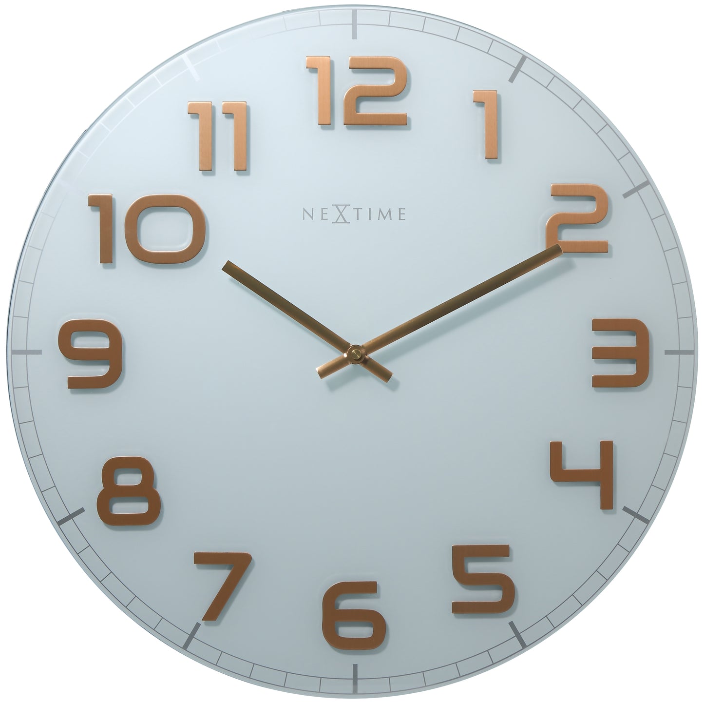 Wandklok NeXtime dia. 50 cm, glas, wit, koper, 'Classy Large'