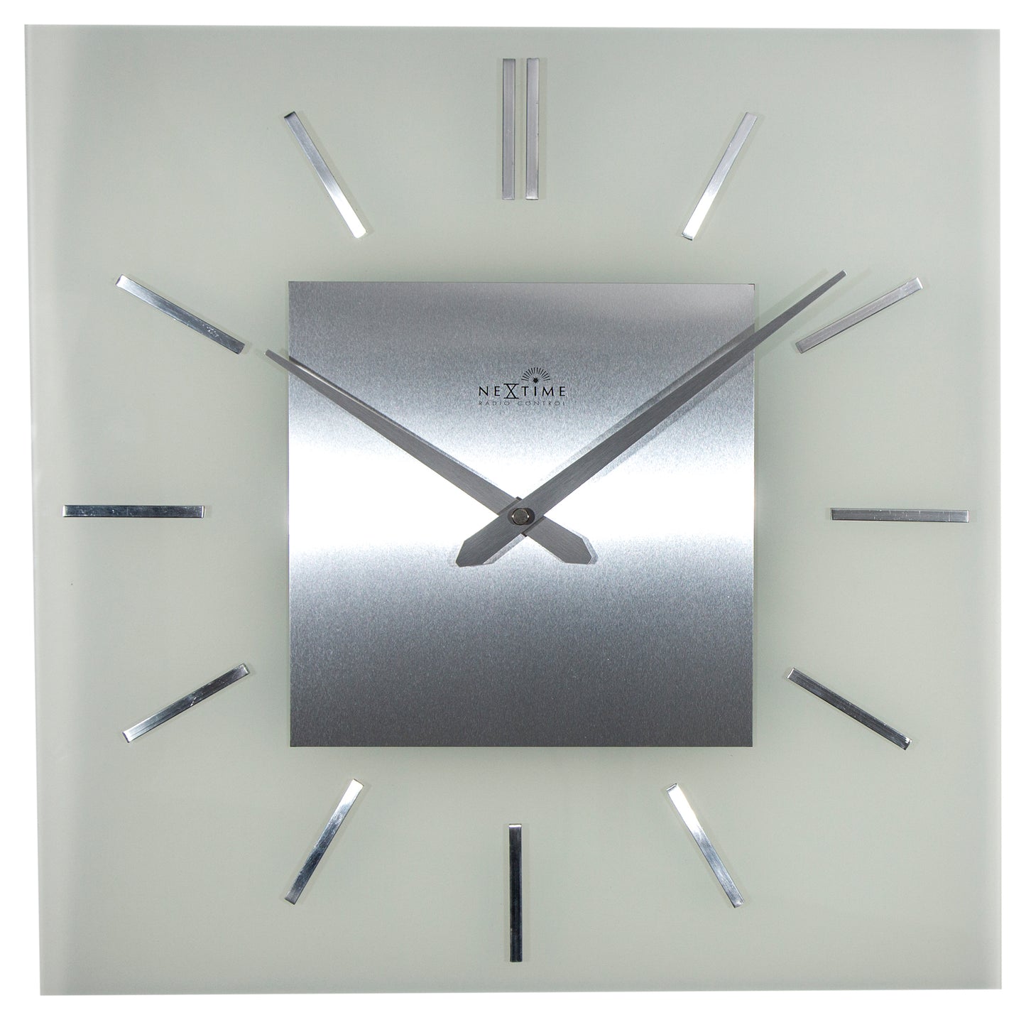 Wandklok NeXtime 40 x 40 cm, melkglas, 'Stripe Square' Radio Controlled