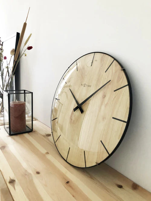 Wandklok Nextime Edge-Wood-Dome dia 35cm kunststof licht bruin