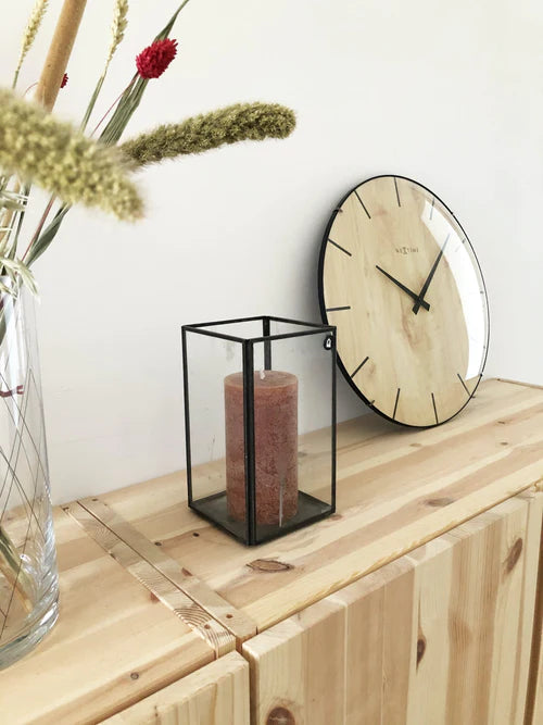 Wandklok Nextime Edge-Wood-Dome dia 35cm kunststof licht bruin
