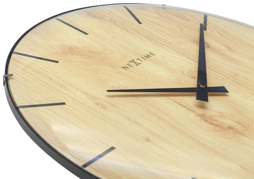 Wandklok Nextime Edge-Wood-Dome dia 35cm kunststof licht bruin