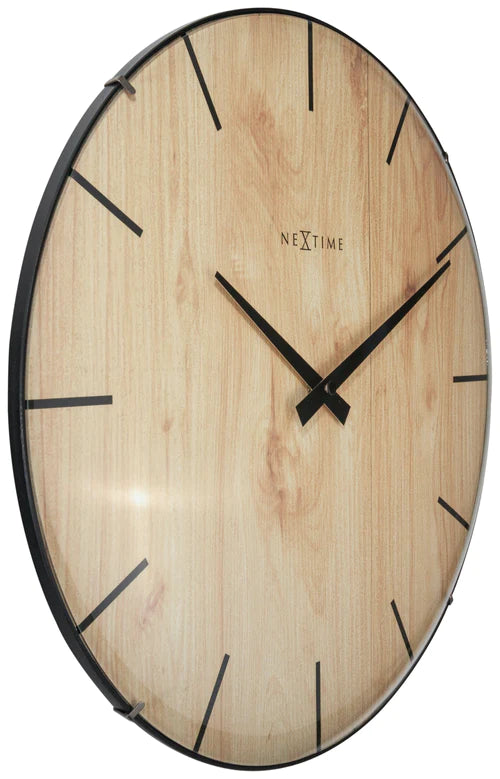 Wandklok Nextime Edge-Wood-Dome dia 35cm kunststof licht bruin