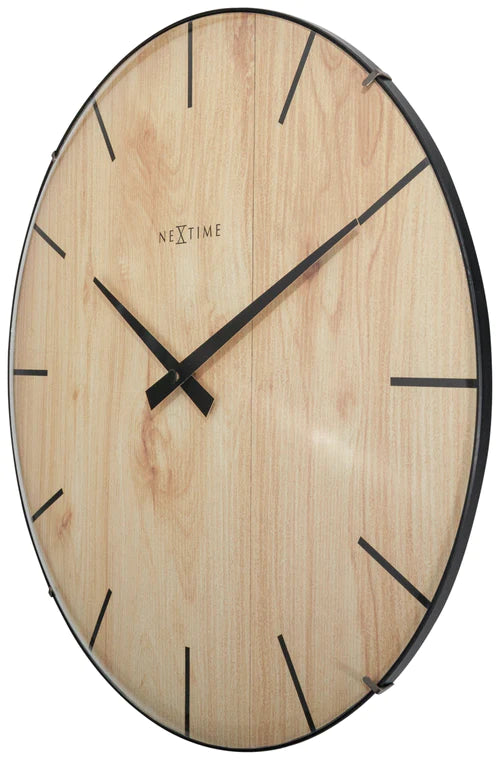 Wandklok Nextime Edge-Wood-Dome dia 35cm kunststof licht bruin