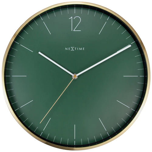 Wandklok Nextime - Ø 34 cm - Glas/ Metaal - Mos Groen - 'Essential Gold'