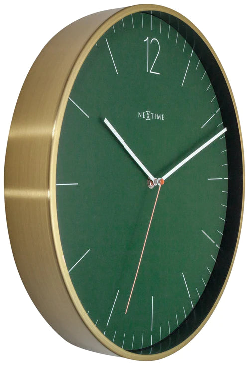 Wandklok Nextime - Ø 34 cm - Glas/ Metaal - Mos Groen - 'Essential Gold'