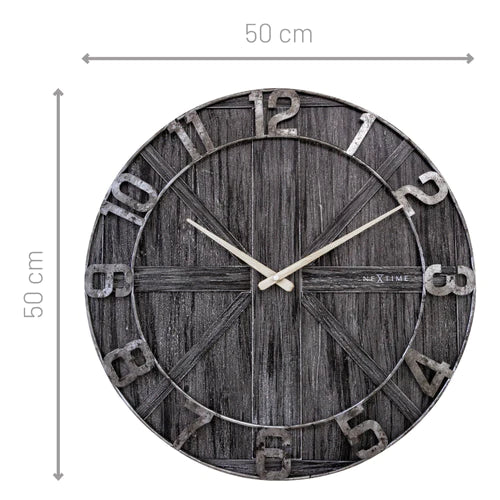 Grote wandklok - 50cm - Stil - Zwart - Hout - Metaal - "York" - NeXtime