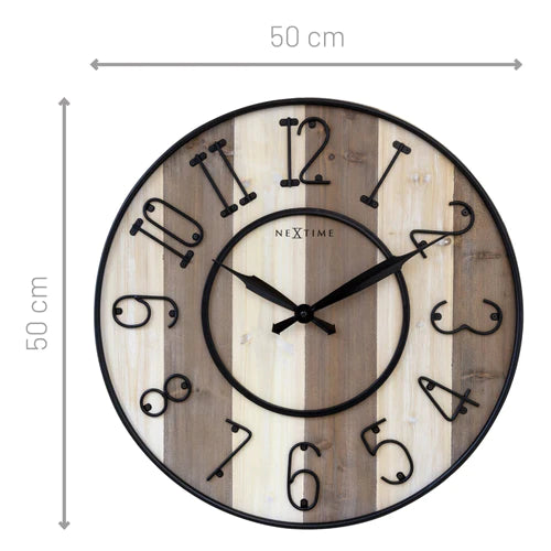 Grote wandklok - 50cm - Stil - Hout - Zwart Metaal - "Oxford" -NeXtime