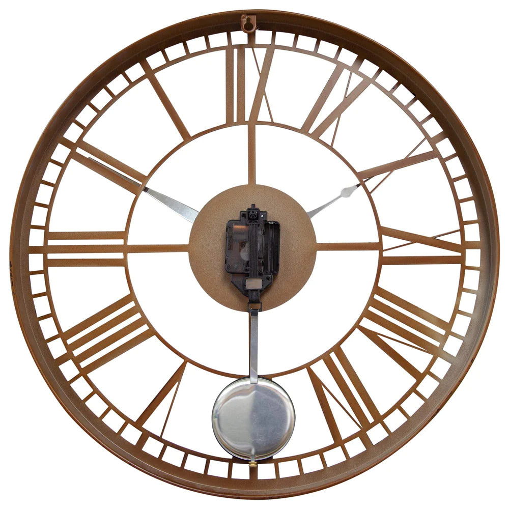 Grote Romeinse wandklok - 50cm - Open Ontwerp - Bruin - Metaal - Slinger "London" - NeXtime