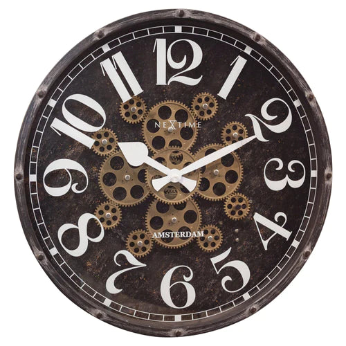 Zwarte Klok - Grote Wandklok - 50cm - Bewegende tandwielen - "Henry" - NeXtime
