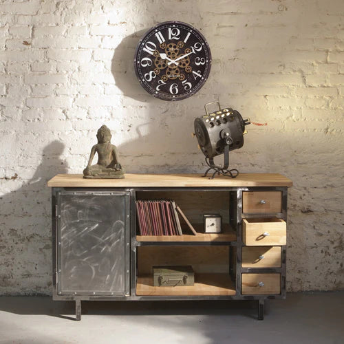 Zwarte Klok - Grote Wandklok - 50cm - Bewegende tandwielen - "Henry" - NeXtime