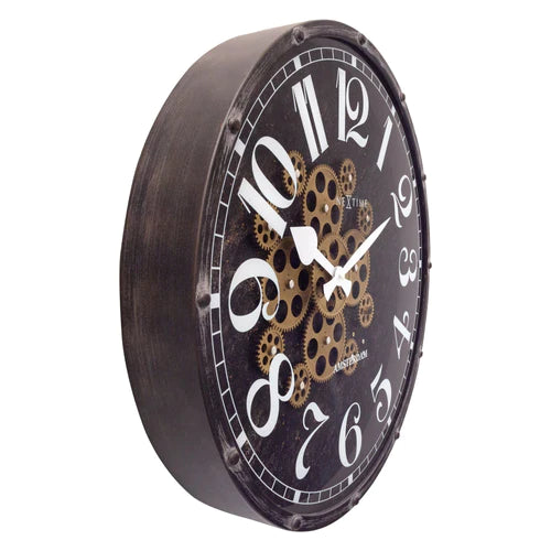 Zwarte Klok - Grote Wandklok - 50cm - Bewegende tandwielen - "Henry" - NeXtime