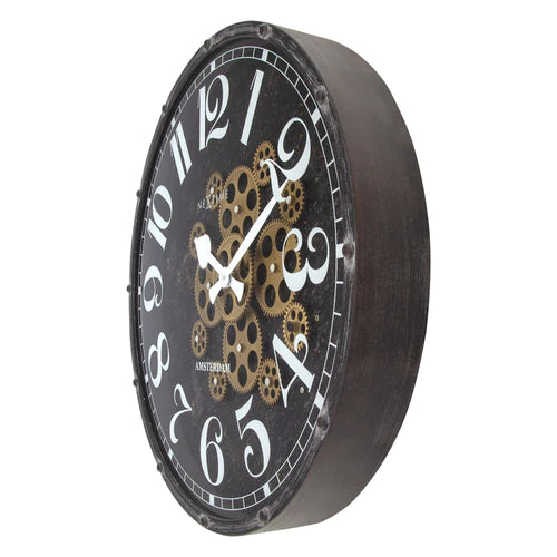 Zwarte Klok - Grote Wandklok - 50cm - Bewegende tandwielen - "Henry" - NeXtime
