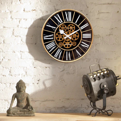 Zwarte Gear Klok - Grote Wandklok - 50cm - Bewegende tandwielen - "William" - NeXtime