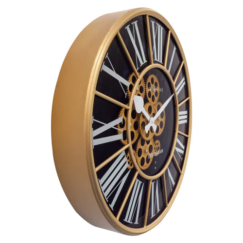 Zwarte Gear Klok - Grote Wandklok - 50cm - Bewegende tandwielen - "William" - NeXtime