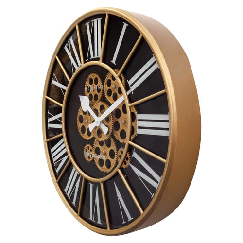 Zwarte Gear Klok - Grote Wandklok - 50cm - Bewegende tandwielen - "William" - NeXtime