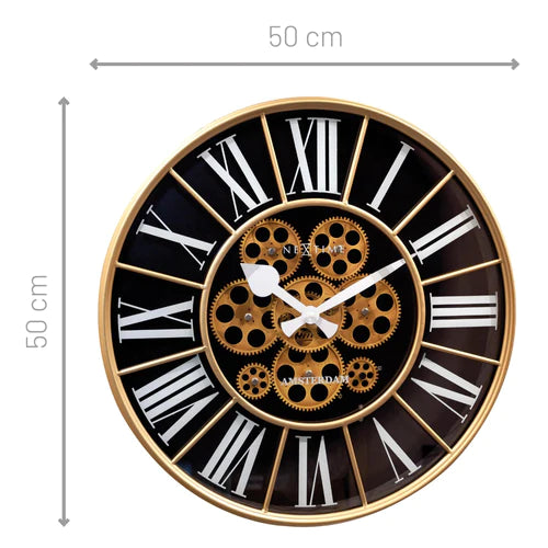 Zwarte Gear Klok - Grote Wandklok - 50cm - Bewegende tandwielen - "William" - NeXtime