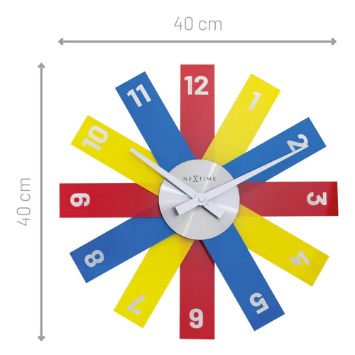 Design wandklok - 40cm- Stille klok - Multicolor - Acryl - NeXtime "Plexi"