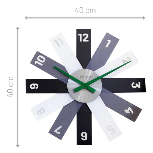 Design wandklok - 40cm- Stille klok - Zwart - Acryl - NeXtime "Plexi"