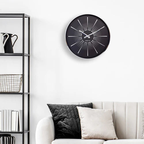 Design wandklok - 40cm - Stille klok - Blauw met zilver - NeXtime "Alchemy"