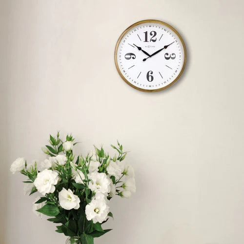 Landelijke wandklok - 39cm - Stille klok - Wit/ Goud- NeXtime "Classic"