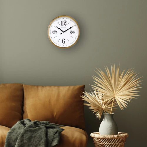 Landelijke wandklok - 39cm - Stille klok - Wit/ Goud- NeXtime "Classic"