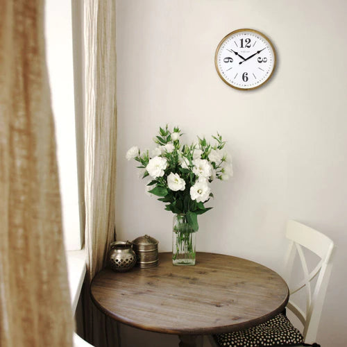 Landelijke wandklok - 39cm - Stille klok - Wit/ Goud- NeXtime "Classic"
