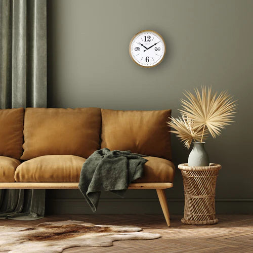 Landelijke wandklok - 39cm - Stille klok - Wit/ Goud- NeXtime "Classic"