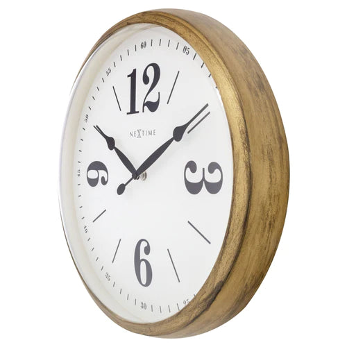 Landelijke wandklok - 39cm - Stille klok - Wit/ Goud- NeXtime "Classic"