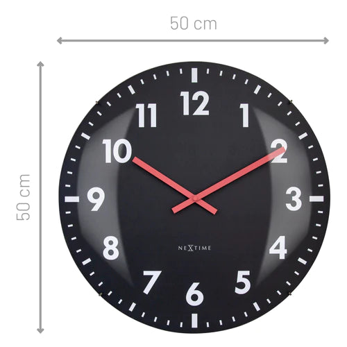 Wandklok Nextime dia 50cm bolvormig glas zwart kunststof Duomo