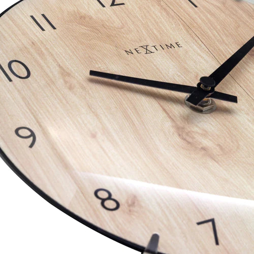 Tafelklok Nextime Edge Wood Mini 20 cm houtkleurig gebolde glazen lens