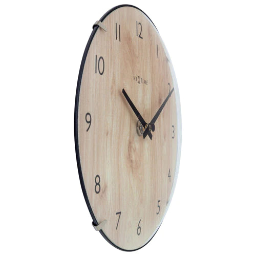 Tafelklok Nextime Edge Wood Mini 20 cm houtkleurig gebolde glazen lens