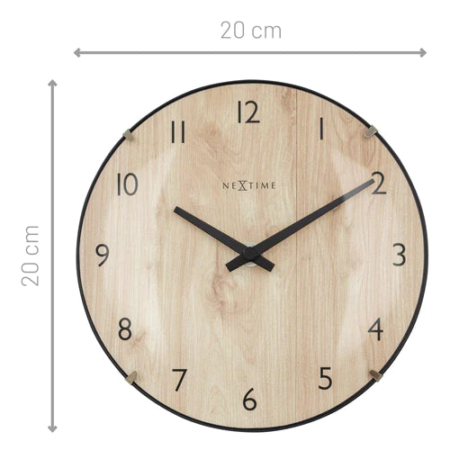 Tafelklok Nextime Edge Wood Mini 20 cm houtkleurig gebolde glazen lens