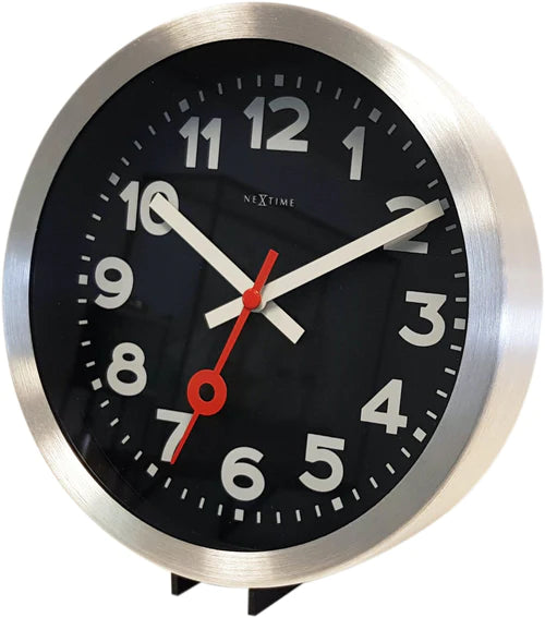 Wandklok NeXtime 'Station' Ø19 cm, geborsteld aluminium zwart