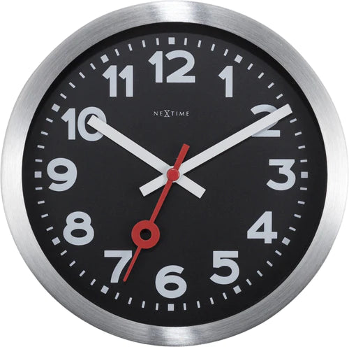 Wandklok NeXtime 'Station' Ø19 cm, geborsteld aluminium zwart