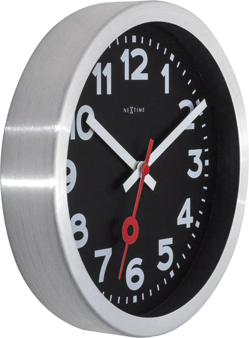 Wandklok NeXtime 'Station' Ø19 cm, geborsteld aluminium zwart