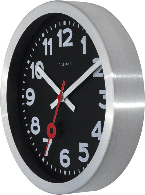 Wandklok NeXtime 'Station' Ø19 cm, geborsteld aluminium zwart