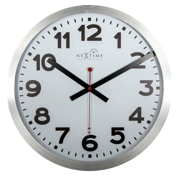 Wandklok NeXtime dia. 35 cm, aluminium, wit, 'Station' Radio Controlled (DCF)