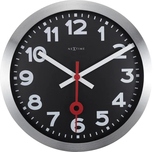 Wandklok NeXtime 'Station' Ø19 cm, geborsteld aluminium zwart