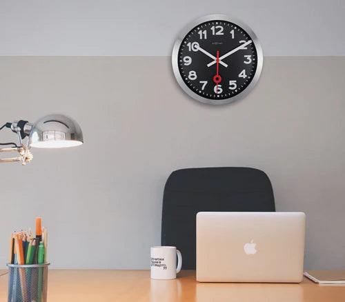 Wandklok NeXtime 'Station' Ø19 cm, geborsteld aluminium zwart