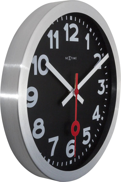 Wandklok NeXtime 'Station' Ø19 cm, geborsteld aluminium zwart