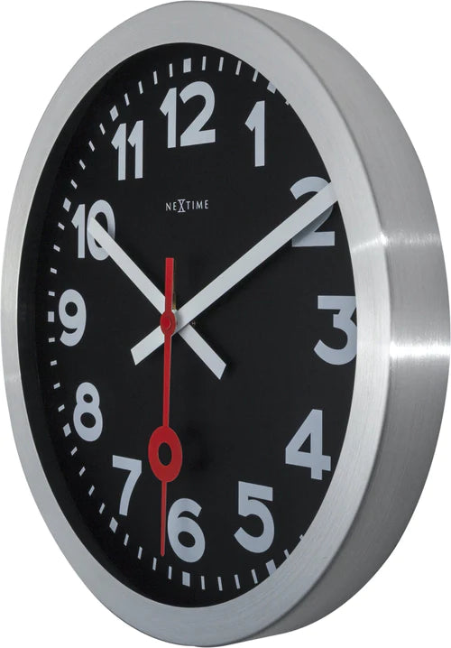 Wandklok NeXtime 'Station' Ø19 cm, geborsteld aluminium zwart