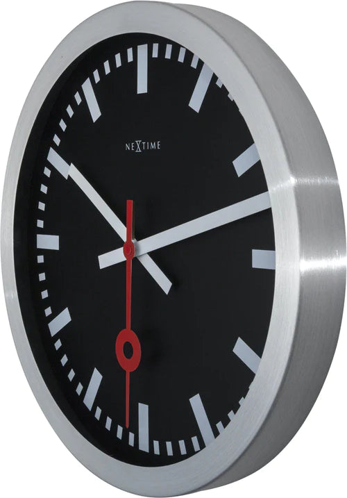 Wandklok NeXtime 'Station' Ø19 cm, geborsteld aluminium zwart