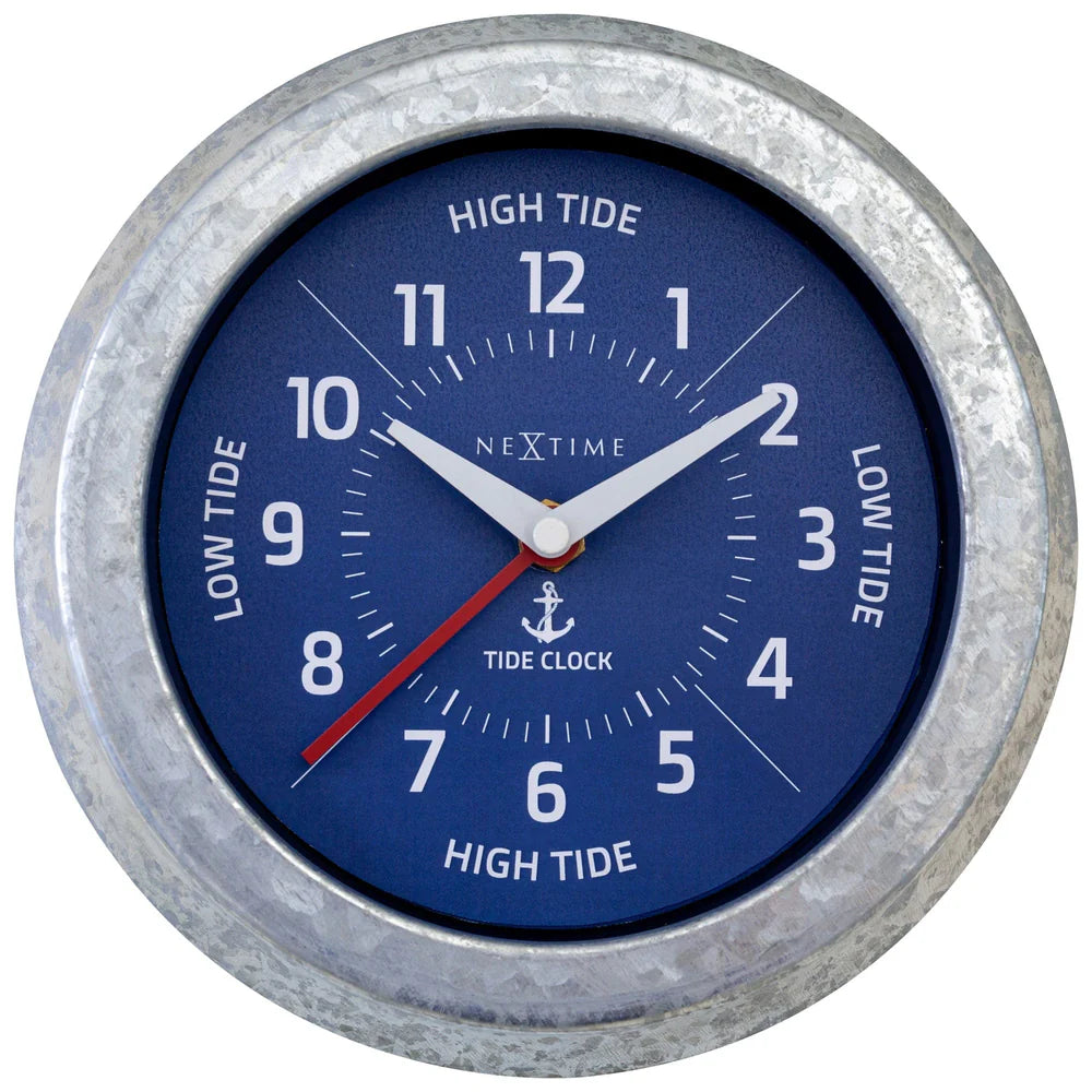 Getijdenklok Nextime dia 22cm Tide cijfers metaal blauwe wijzerplaat
