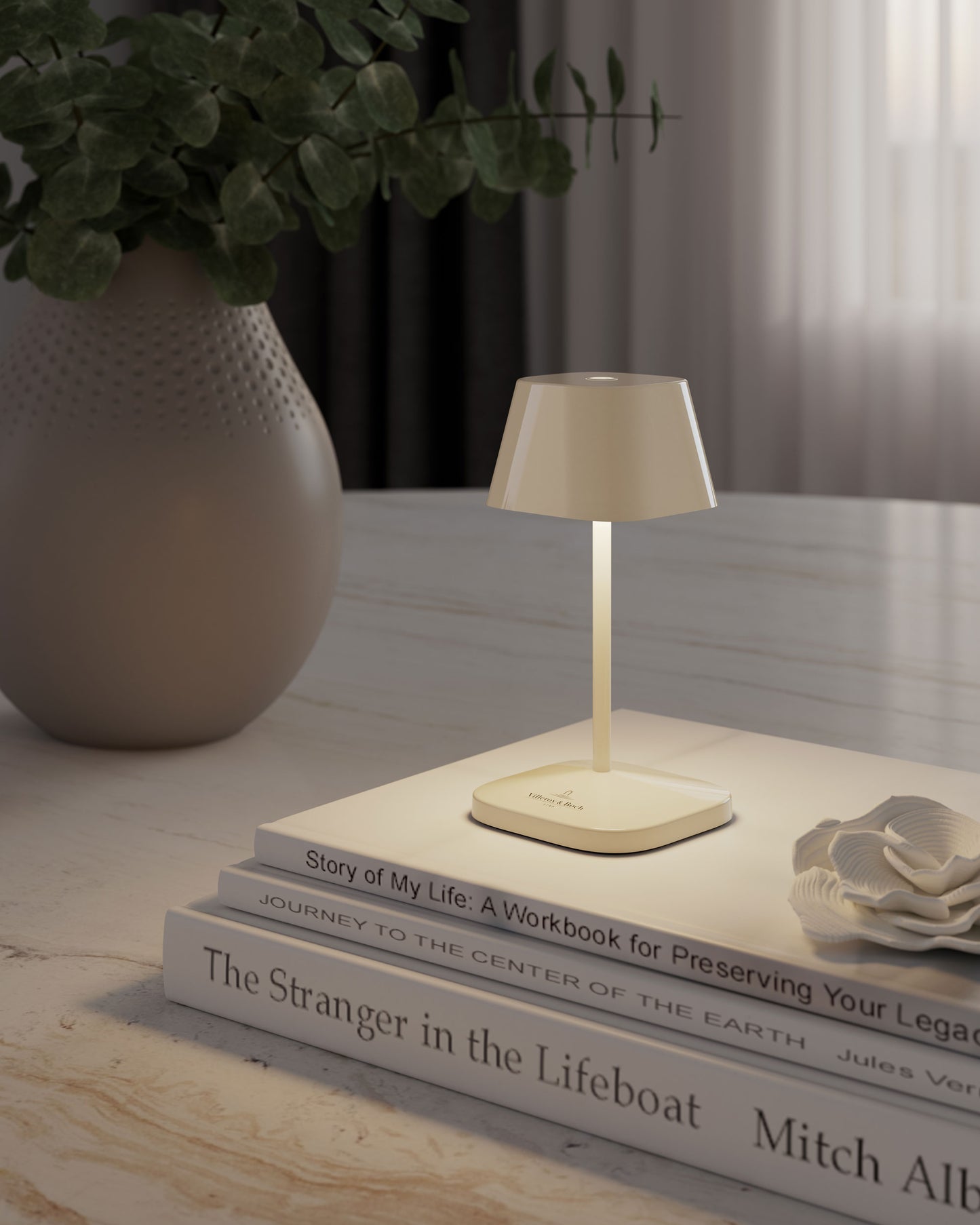 Villeroy & Boch | Tafellamp NEAPEL NANO| ivoor | Keramiek | 20 cm hoog | 6.5 doorsnee | indoor/outdoor | Oplaadbaar